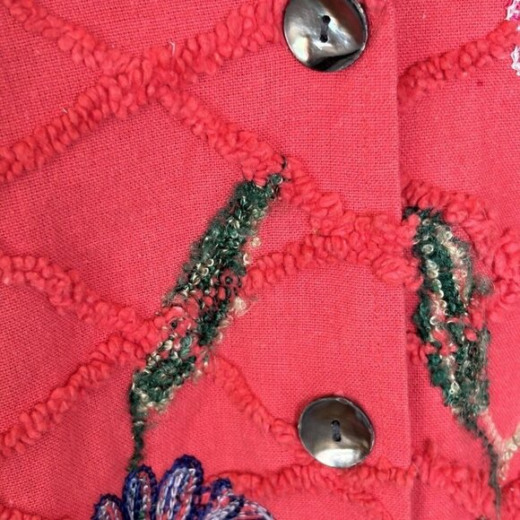 Vintage Tantrum Women’s Large Cotton Chenille Embroidered Coral Button Up Jacket - Picture 3 of 16